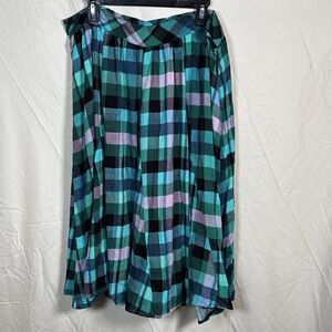 Torrid Women's Plaid A-Line Skirt Size 1 Teal Blue Purple Elastic Waist